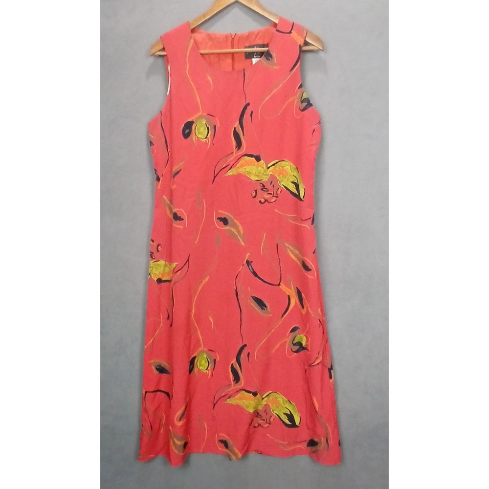 Vintage John Roberts Midi Dress Womens 12 Petites Salmon Floral Back Zip Modern